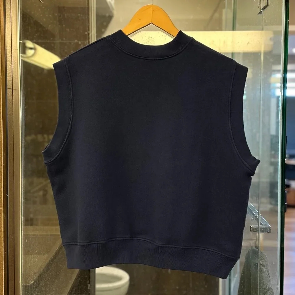 (NWOT) NLT Cotton-Fleece Boxy Garment-Dye Sleeveless Sweatshirt Vest (True Navy) - Picture 8 of 16